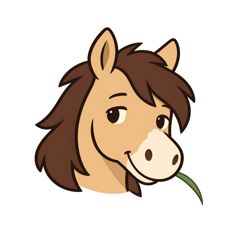 Approved Calypso character smiling with a blade of grass